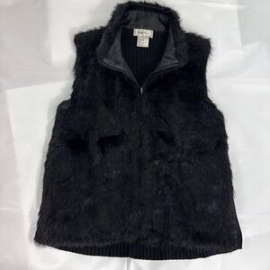 Kikit Studio Maurice Sasson Black Faux Fur Ribbed Knit Zip Up Vest Womens Medium